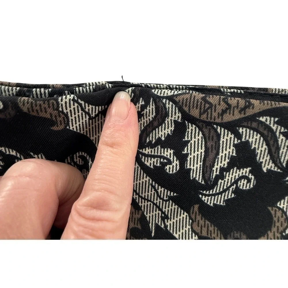 Damask Print Scarf Skinny Long Neck Brown Black Tan Patterned About 59x8 In